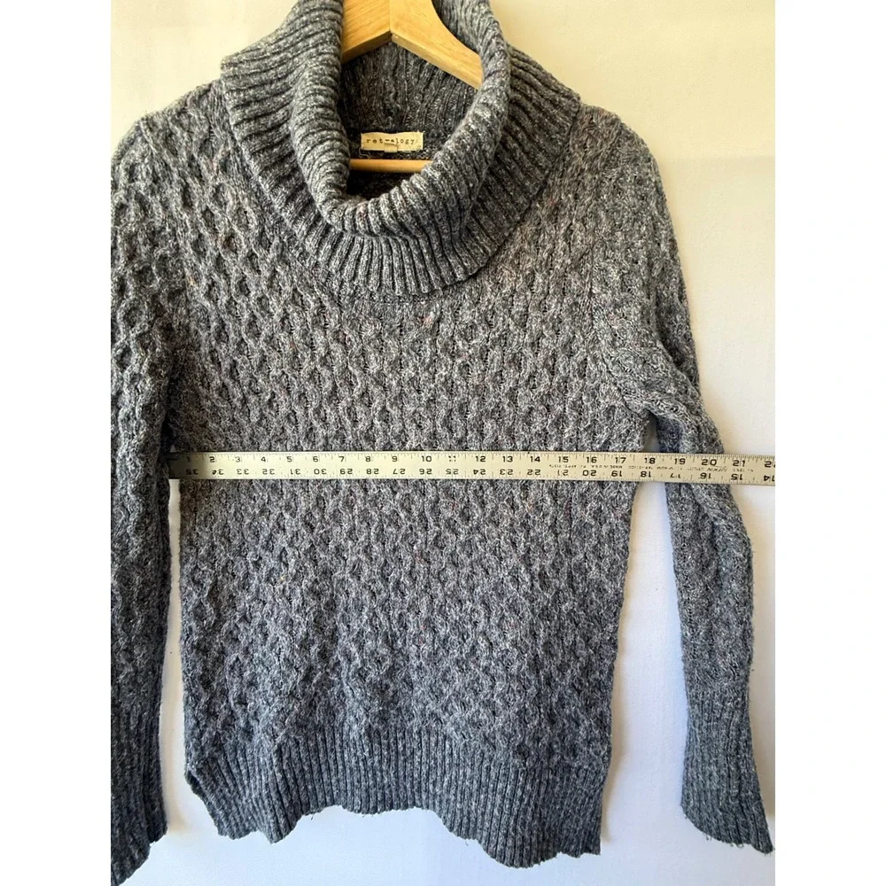 Retrology Womens Gray Honeycomb‎ Cable Knit Cowl Neck Sweater Size Medium Marl
